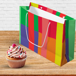 Sacola Para Presentes Grande Bloqueio de cor Stripe Monograma Nome Arco-íris