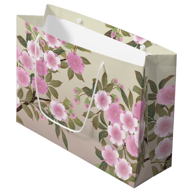 Sacola Para Presentes Grande Blossomas de Cereja Japoneses (Frente inclinada)