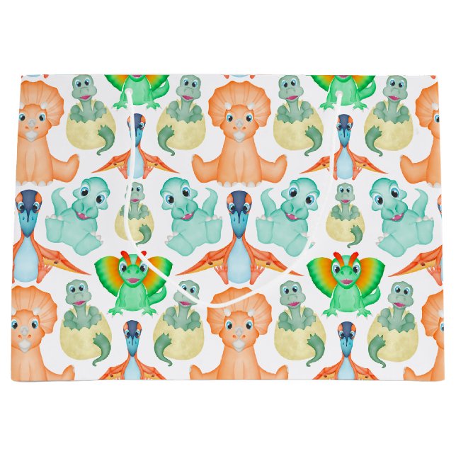 Sacola Para Presentes Grande Blue Boys Jurassic Dino Birthday Dinossaur (Frente)