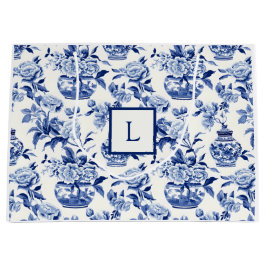 Sacola Para Presentes Grande Blue Chinoiserie Monogram 
