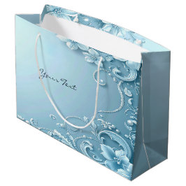 Sacola Para Presentes Grande Blue Decorative Floral Gift Bag