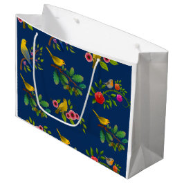 Sacola Para Presentes Grande Blue Floral Bird Impressão Gift Bag