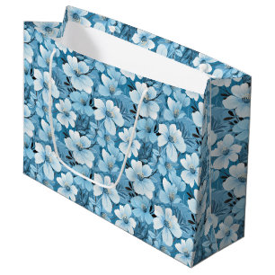 Sacola Para Presentes Grande Blue Floral Gift Bag