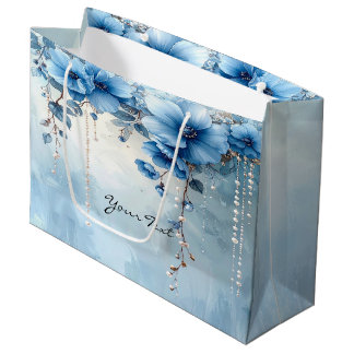 Sacola Para Presentes Grande Blue Flowers and Pearls Gift Bag