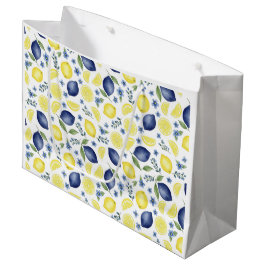 Sacola Para Presentes Grande Blue French Country Lemon Pattern