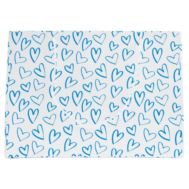 Sacola Para Presentes Grande Blue Heart Pattern Large Gift Bag (Frente)