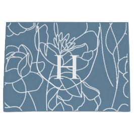 Sacola Para Presentes Grande Blue Modern Wildflower Monogram Name