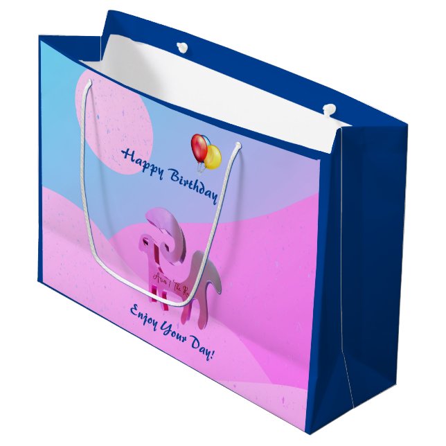 Sacola Para Presentes Grande Blue Pink Birthday Aries Gift Bag (Frente inclinada)