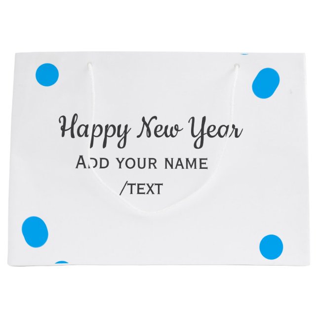 Sacola Para Presentes Grande Blue polkadots happy new year add name messasimple (Frente)