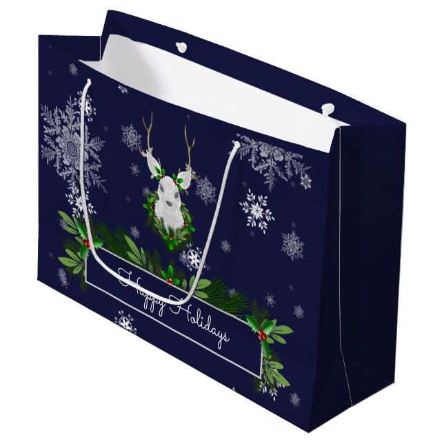 Sacola Para Presentes Grande Blue Reindeer Gift Bag (Frente inclinada)