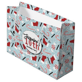Sacola Para Presentes Grande Blue Retro Christmas Peppermint Birthday