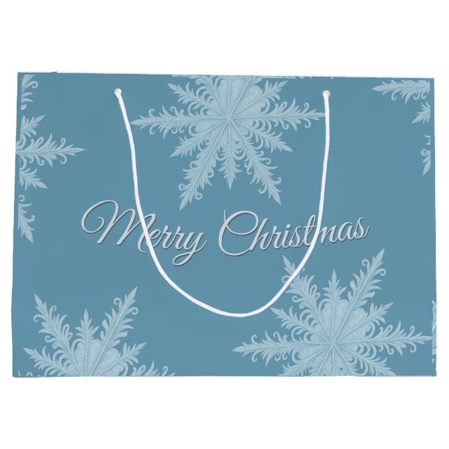 Sacola Para Presentes Grande Blue Snowflake Christmas Gift Bag (Verso)