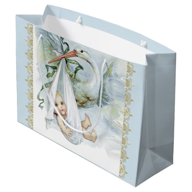 Sacola Para Presentes Grande Blue Stork Baby Boy (Verso inclinado)