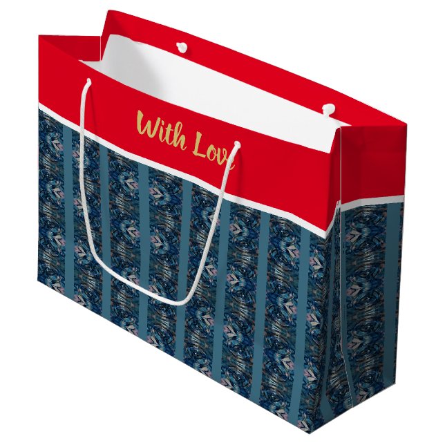 Sacola Para Presentes Grande Blue Stripe LOVE Gift Bag da poeta Adiela Akoo (Frente inclinada)