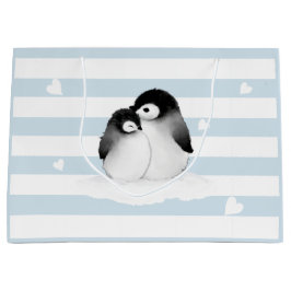 Sacola Para Presentes Grande Blue Stripes Cinza Penguins Presente Saco