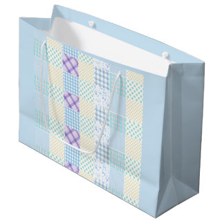 Sacola Para Presentes Grande Blue-Themed Check Pattern