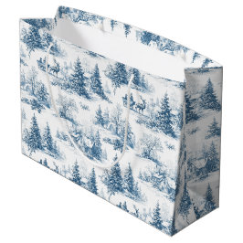 Sacola Para Presentes Grande Blue Toile Christmas Pattern
