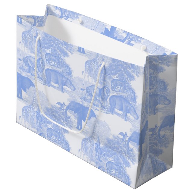 Sacola Para Presentes Grande Blue Toile Selgle Animais Safari Chinoiserie (Frente inclinada)