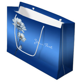 Sacola Para Presentes Grande Blue Watercolor Flowers Gift Bag
