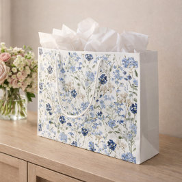 Sacola Para Presentes Grande Blue Wildflower Watercolor 