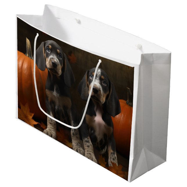Sacola Para Presentes Grande Bluetick Conhound Puppy Autumn - Pumpkin (Frente inclinada)