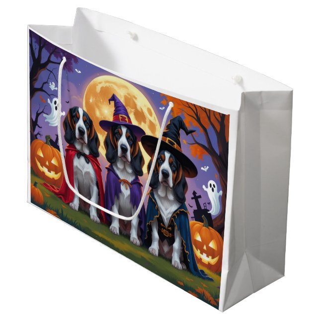 Sacola Para Presentes Grande Bluetick Coonhound Dogs Pumpkin Halloween Engraçad (Frente inclinada)