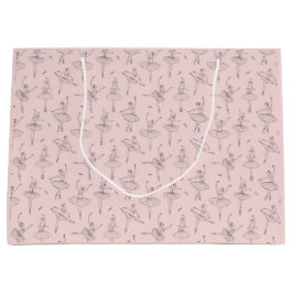 Sacola Para Presentes Grande Blush Pink & Silver Ballerina Pattern