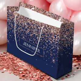 Sacola Para Presentes Grande Blush Rosa Dourado Rosa Azul Marinho Monograma Lan