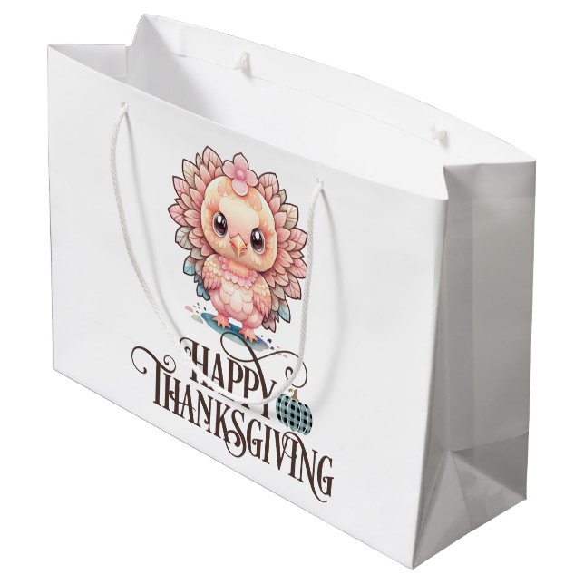 Sacola Para Presentes Grande Boa Ação de Graças à Turquia (Verso inclinado)