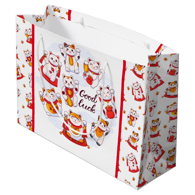 Sacola Para Presentes Grande Boa Sorte Maneki Neko Gift Bag (Verso inclinado)