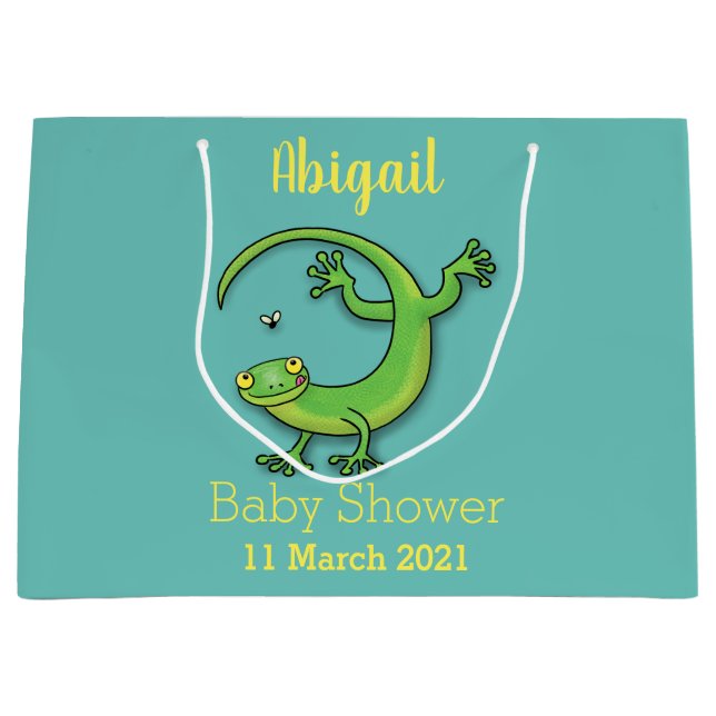 Sacola Para Presentes Grande Boas saudações da lagartixa verde e feliz com dese (Frente)