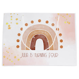 Sacola Para Presentes Grande Boho aquarela arco-íris Aniversário