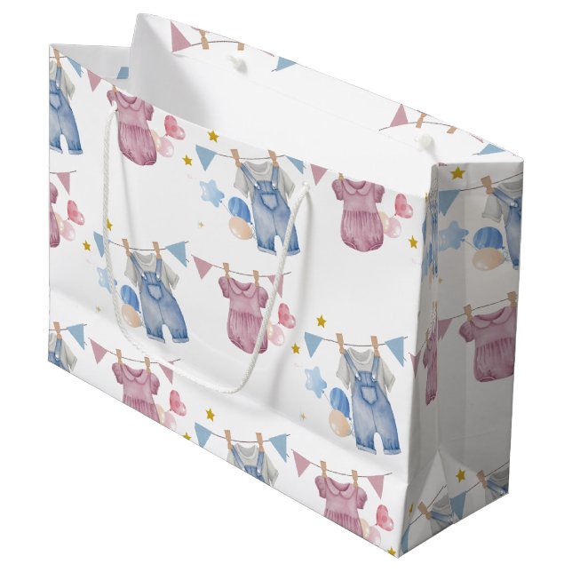 Sacola Para Presentes Grande Boho Baby Clotheline Gênero Revelação (Frente inclinada)