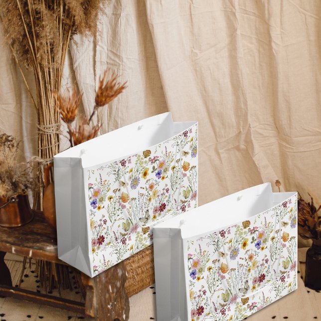 Sacola Para Presentes Grande Boho floral de flores silvestres (Criador carregado)