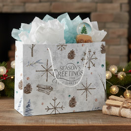Sacola Para Presentes Grande Boho Galhos e Pinhas de Natal ID986