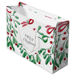 Sacola Para Presentes Grande Boho Mistletoe Watercolor Monograma