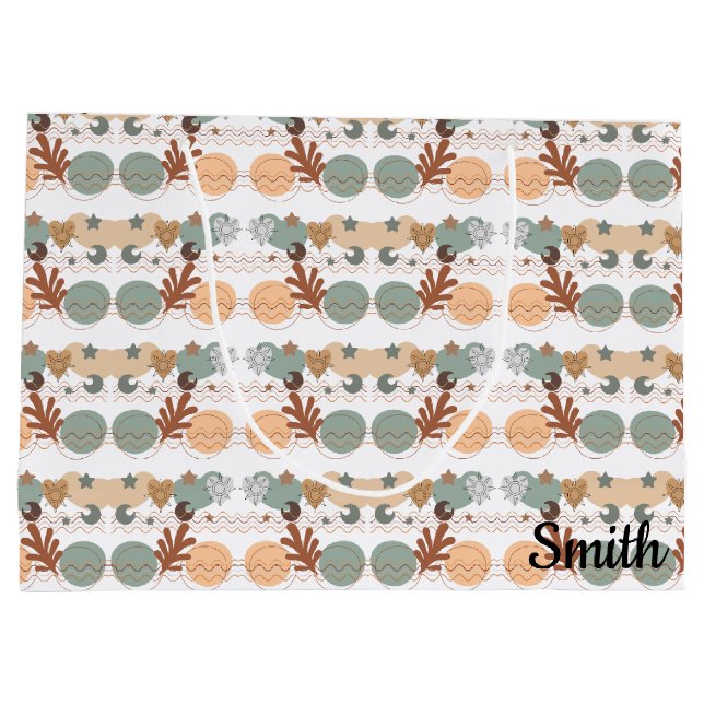 Sacola Para Presentes Grande Boho modern geometric wallpaper (Verso)