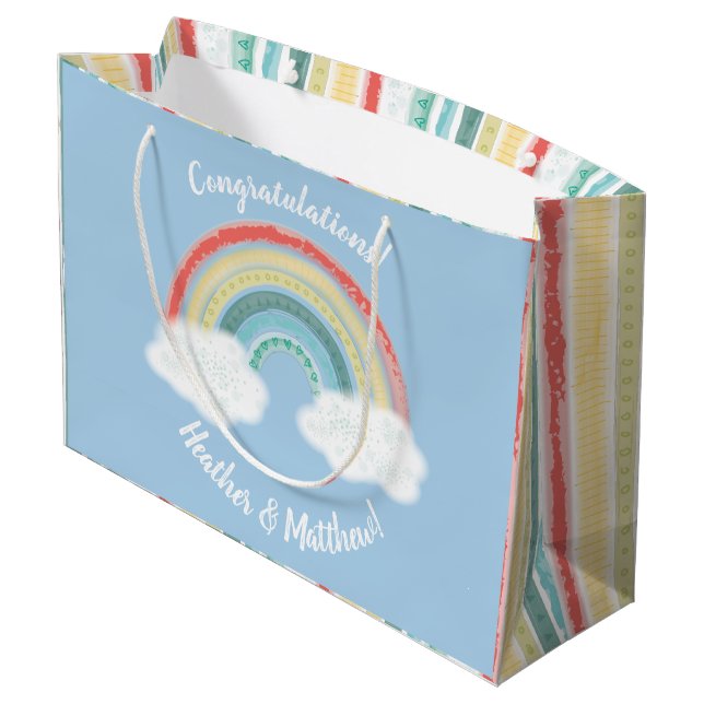 Sacola Para Presentes Grande Boho Rainbow Chá de fraldas Blue Boy (Verso inclinado)