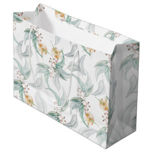 Sacola Para Presentes Grande Boho Rustic Mint Watercolor Eucalyptus Floral