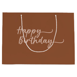 Sacola Para Presentes Grande Boho Summer Brown Terracotta Trendy Happy Birthday