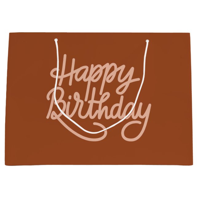 Sacola Para Presentes Grande Boho Summer Brown Terracotta Trendy Happy Birthday (Frente)