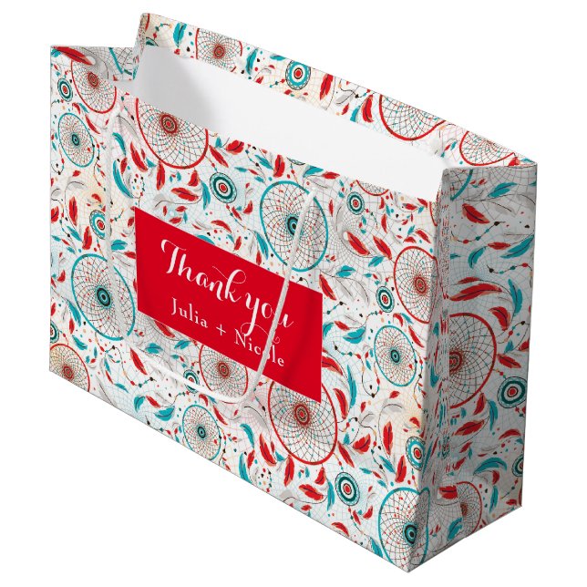 Sacola Para Presentes Grande Boho Tribal Feather Dreamcatcher Weding (Frente inclinada)