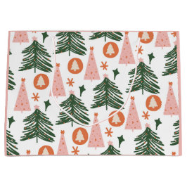 Sacola Para Presentes Grande Boho Verde Cor-de-Rosa Árvores de Natal Laranja Gr