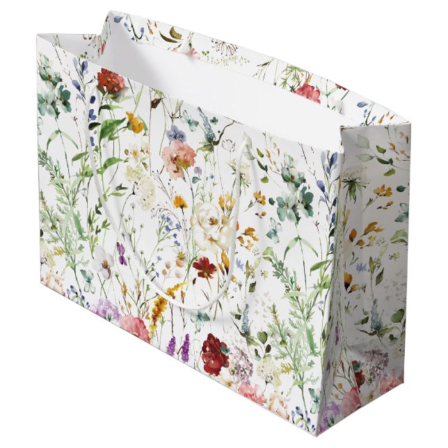 Sacola Para Presentes Grande Boho Wildflower Watercolor Spring  Flower (Verso inclinado)