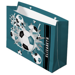 Sacola Para Presentes Grande bola de futebol preto teal soprada personalizada