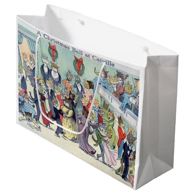 Sacola Para Presentes Grande Bola de Natal em Catville, Louis Wain (Frente inclinada)