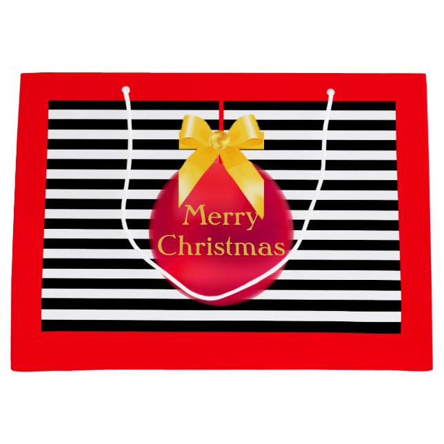 Sacola Para Presentes Grande Bola de Natal & Stripes (Frente)