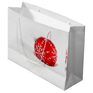 Sacola Para Presentes Grande Bola de Natal Vermelha com Floco de Neve