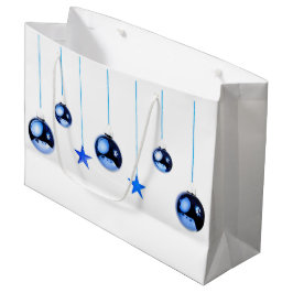 Sacola Para Presentes Grande Bolas de decoração de Natal Azul com texto