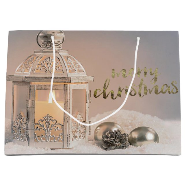 Sacola Para Presentes Grande Bolas de Natal Elegantes, Lanterna de Feriado (Frente)